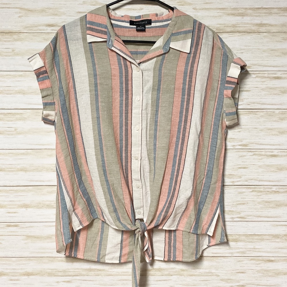 Sanctuary Pastel Striped Tie Front Button Down